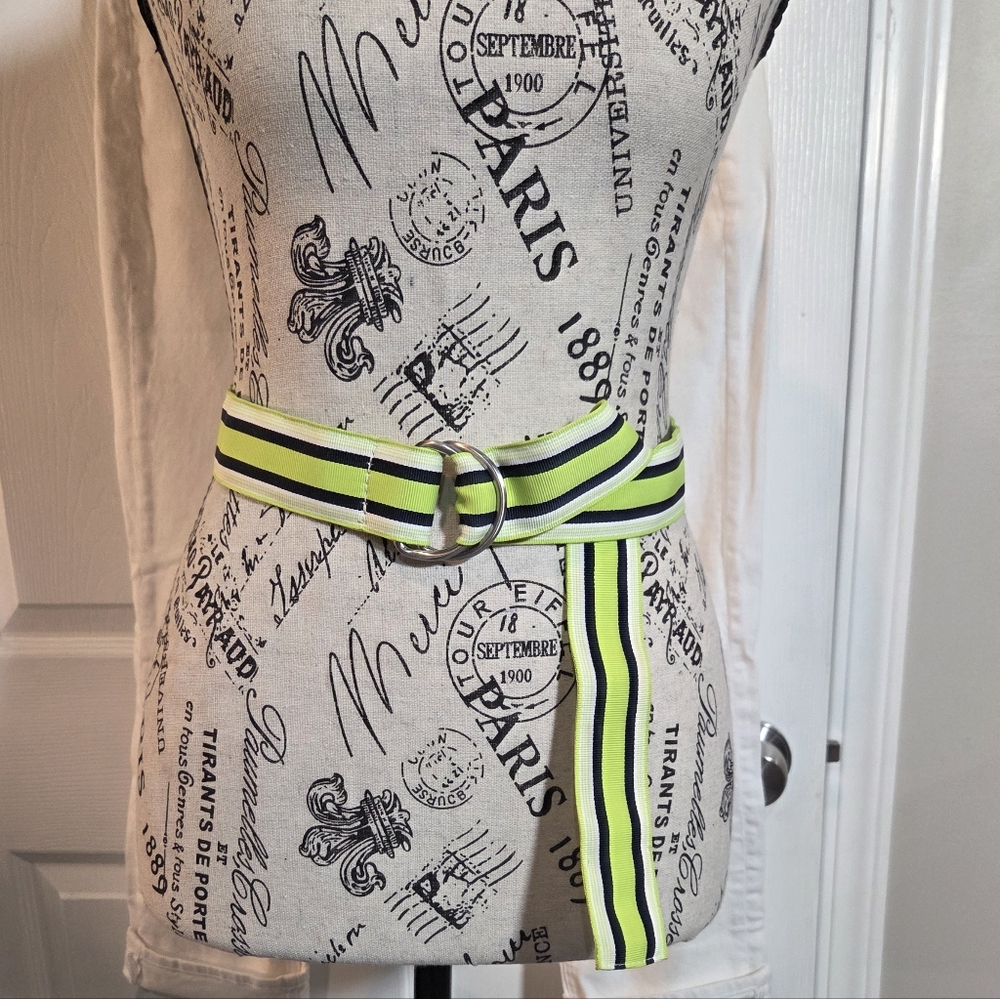 J. Crew Factory Lime Green and Black Striped Belt